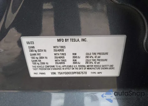 2023 Tesla Model Y Awd/Long Range Dual Motor All-Wheel Drive from USA, damaged, VIN 7SAYGDEE0PF867570